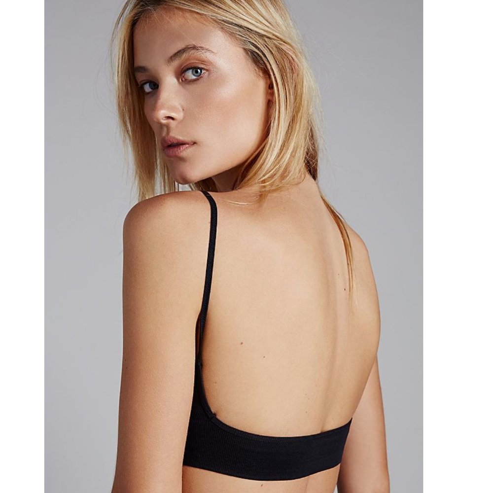 Free People Seamless Stretchy Ribbed V Neck Bra Low Back Bralette XS/S